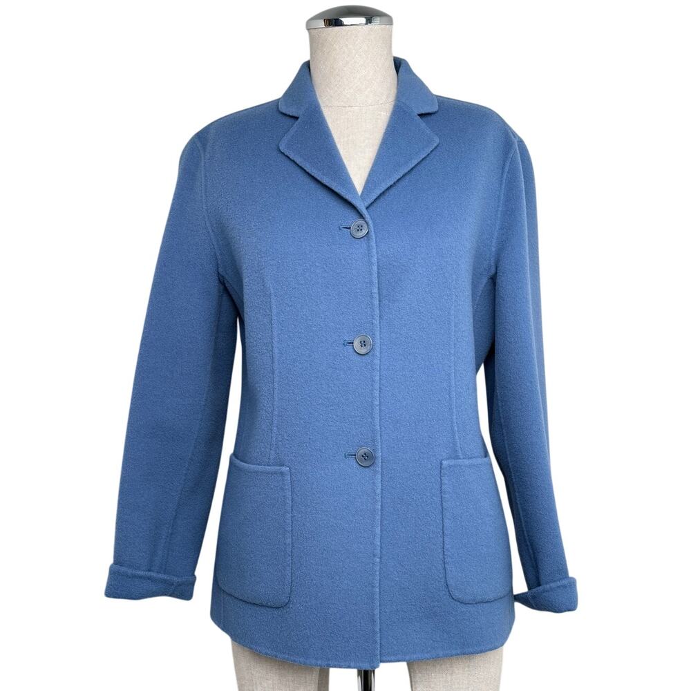 Talbots Petites 100% Wool Blazer Jacket Blue Tailored Preppy Minimal Sz 4